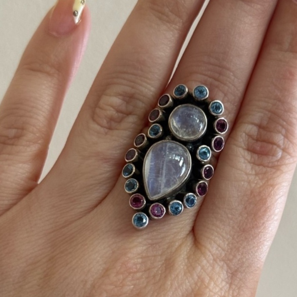 Vintage Nicky Butler Rainbow Moonstone Multigem Ring 925 Size 8